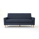 Mid Century Modern 3 Seater Sofa With Button Tufting - Dark Blue