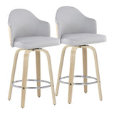 Ahoy - Fixed - Height Counter Stool - Natural Bamboo Legs And Round Chrome Metal Footrest With Light Gray Fabric Seat And Natural Bamboo Back (Set of 2)