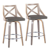 Charlotte - Fixed-Height Counter Stool (Set of 2) - Light Gray Wood, Gray Faux Leather, Chrome Metal