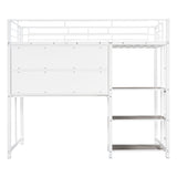 Metal Loft Bed With Desk, 3 Shelves And Ladder