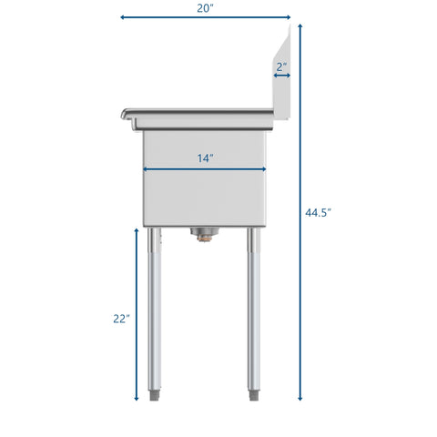 45 in. Three Compartment Stainless Steel Commercial Sink with Drainboard, Bowl Size 10"x 14"x 10" SC101410-12L3.