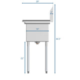 45 in. Three Compartment Stainless Steel Commercial Sink with Drainboard, Bowl Size 10"x 14"x 10" SC101410-12L3.