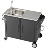 Outdoor Grill Cart With 304 Stainless Steel Sink And Cabinet - Black / Silver