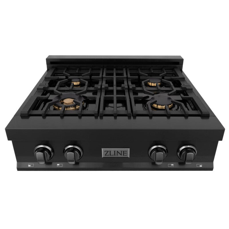 ZLINE Kitchen Package with 30 in. Black Stainless Steel Rangetop and 30 in. Over The Range Microwave with Modern Handle (2KP-RTBOTR30) - (2KPRTBOTR30) -