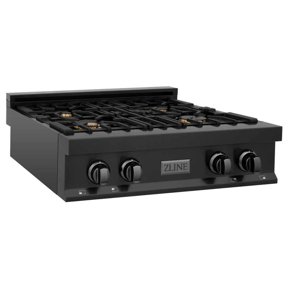 ZLINE Kitchen Package with 30 in. Black Stainless Steel Rangetop and 30 in. Convertible Range Hood (2KP-RTBRH30) - (2KPRTBRH30) -