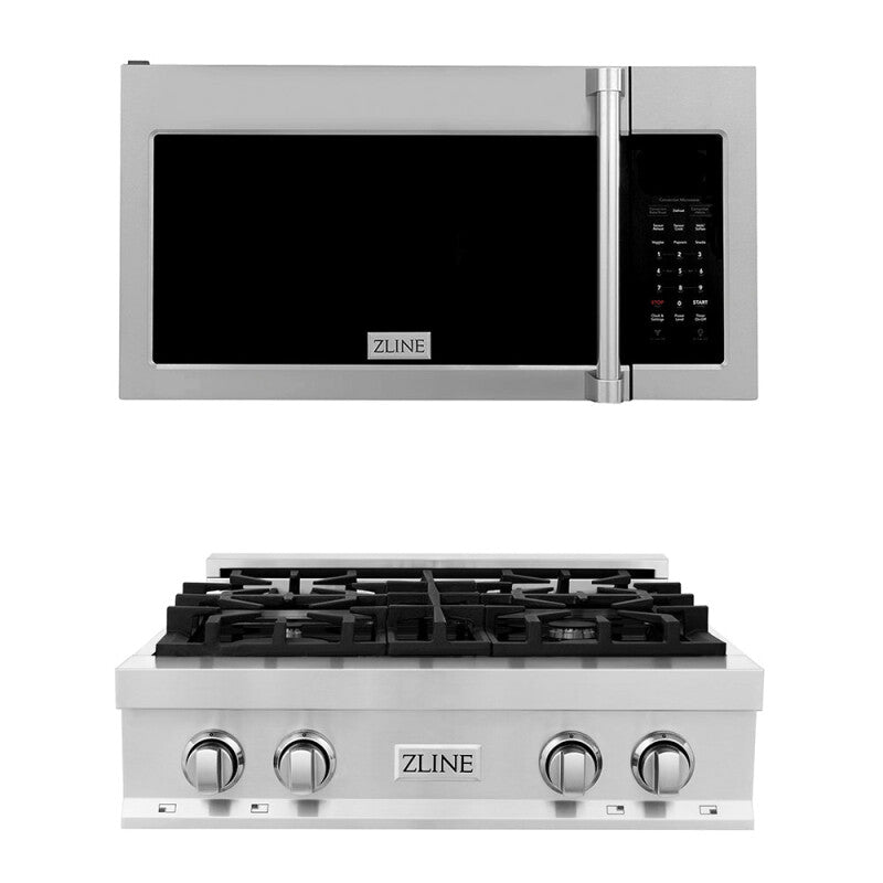ZLINE Kitchen Package with 30 in. Stainless Steel Rangetop and 30 in. Over The Range Microwave with Traditional Handle (2KP-RTOTRH30) - (2KPRTOTRH30) -