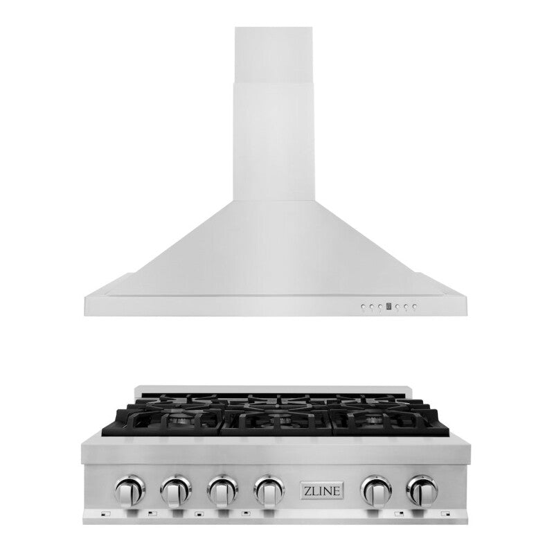 ZLINE Kitchen Package with 36 in. Stainless Steel Rangetop and 36 in. Convertible Range Hood (2KP-RTRH36) - (2KPRTRH36) -