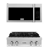 ZLINE Kitchen Package with 30 in. Satin Stainless Steel Rangetop and 30 in. Over The Range Microwave with Modern Handle (2KP-RTSOTR30) - (2KPRTSOTR30) -