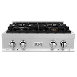 ZLINE Kitchen Package with 30 in. Satin Stainless Steel Rangetop and 30 in. Over The Range Microwave with Modern Handle (2KP-RTSOTR30) - (2KPRTSOTR30) -