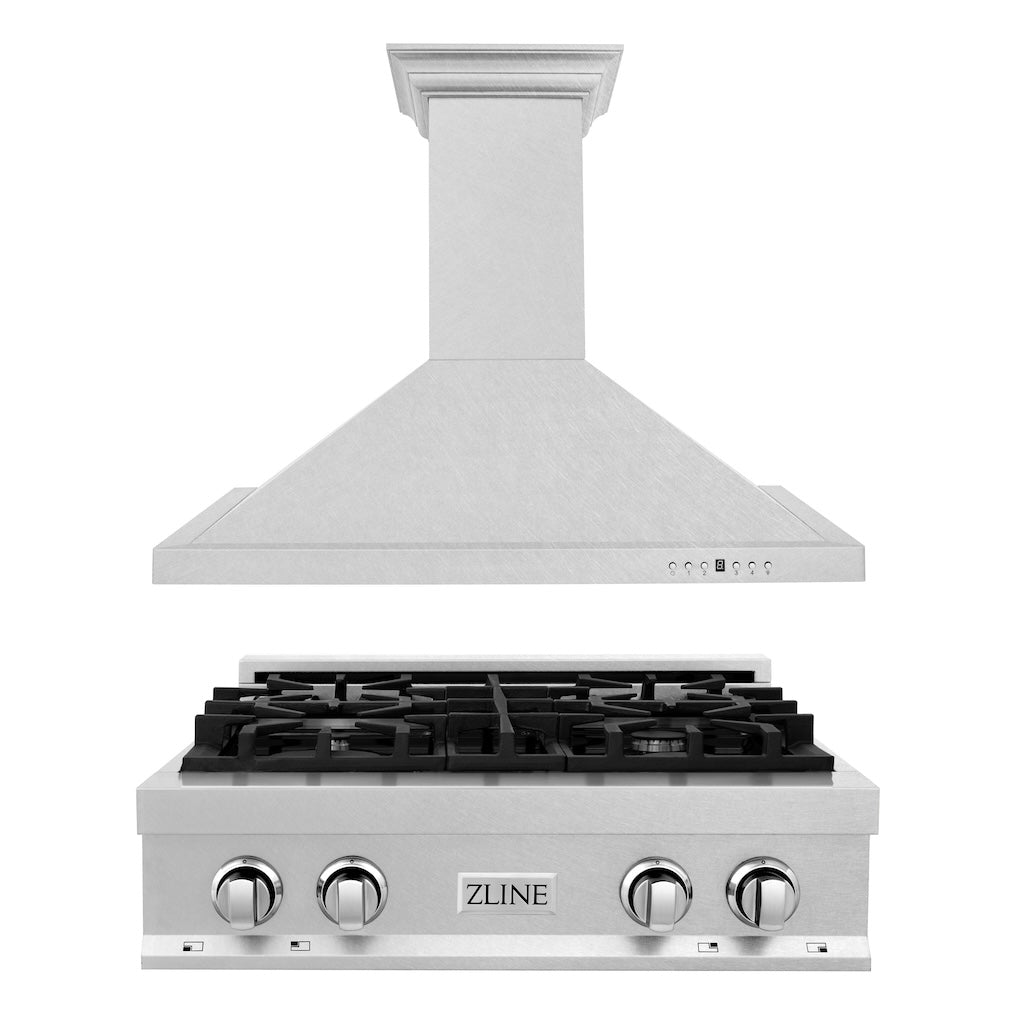 ZLINE Kitchen Package with 30 in. Satin Stainless Steel Rangetop and Convertible Range Hood (2KP-RTSRH30) - (2KPRTSRH30) -