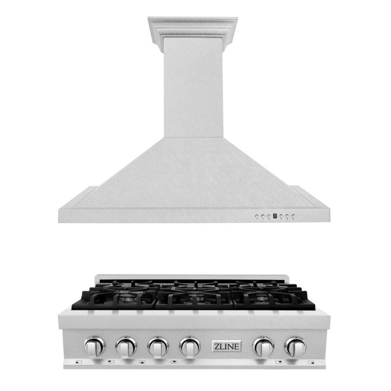 ZLINE Kitchen Package with 36 in. Satin Stainless Steel Rangetop and Convertible Range Hood (2KP-RTSRH36) - (2KPRTSRH36) -