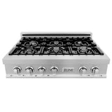 ZLINE Kitchen Package with 36 in. Satin Stainless Steel Rangetop and Convertible Range Hood (2KP-RTSRH36) - (2KPRTSRH36) -