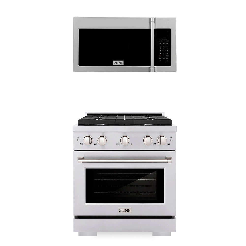 ZLINE 30 in. Kitchen Package Stainless Steel Gas Range and Over The Range Microwave with Traditional Handle (2KP-SGROTRH30) - (2KPSGROTRH30) -