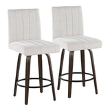 Hannah - Fixed-Height Counter Stool With Swivel And Round Black Metal Footrest (Set of 2) - Walnut Glazed Wood