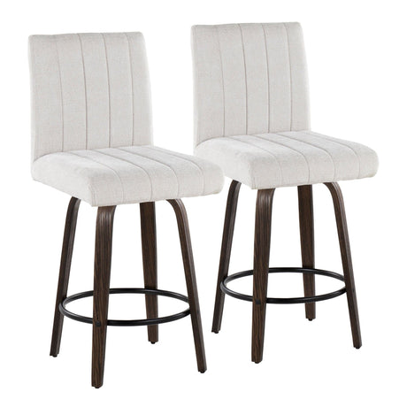 Hannah - Fixed-Height Counter Stool With Swivel And Round Black Metal Footrest (Set of 2) - Walnut Glazed Wood