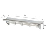 12" x 60" 18-Gauge Stainless-Steel Heavy Duty Wall Shelf with Pot Rack, WMPS-1260.