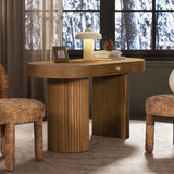 Jesse - Single Drawer Fluted Oval Console Desk - Honey Brown