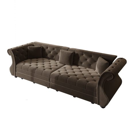 Oversized Chesterfield Pull Out Sofa Bed, Roll Arm Couch With Flower Tufting For Living Room