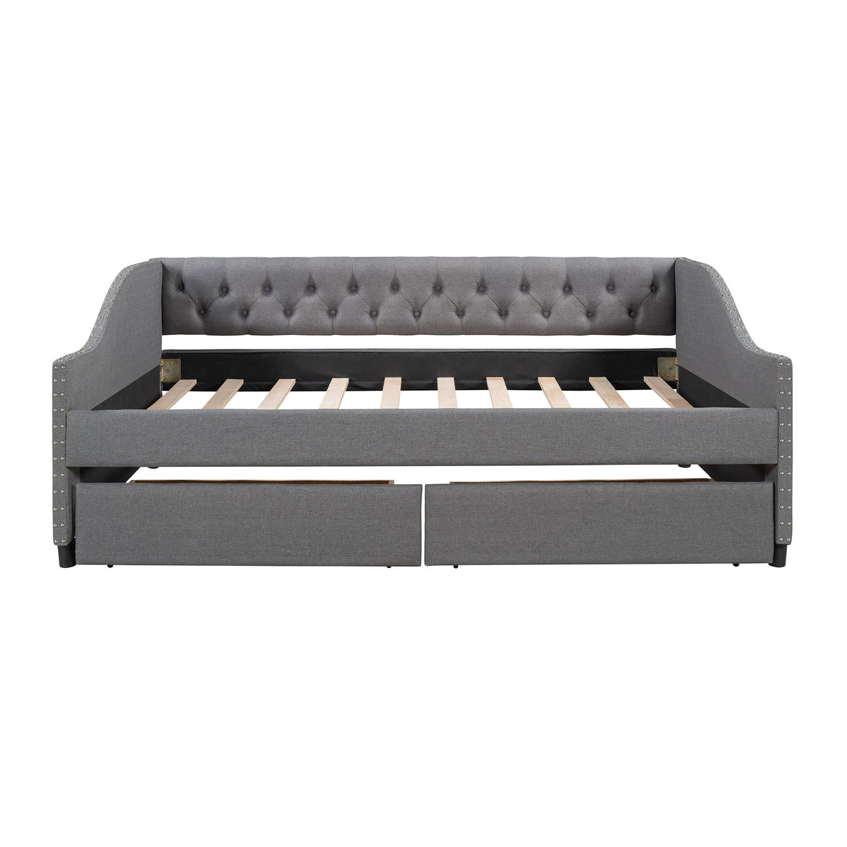 Upholstered Daybed With Two Drawers, Wood Slat Support