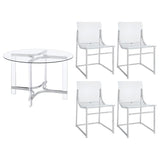 Keeling - 5 Piece Round Glass Top Acrylic Dining Set - Chrome