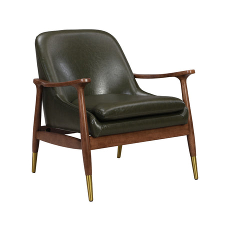 Mid - Century Accent Chair With Cushioned Seat, Brass Tipped Legs