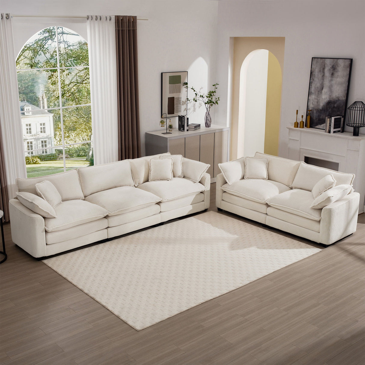Elegant Corduroy Oversized Sectional Sofa Set With Deep Seats And Flexible Layout