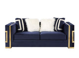 Virrux - Loveseat With 4 Pillows - Blue Velvet & Gold