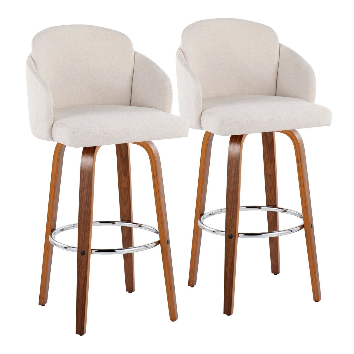 Dahlia - Contemporary Fixed-Height Barstool (Set of 2) - Walnut Wood, Chrome Footrest