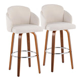 Dahlia - Contemporary Fixed-Height Barstool (Set of 2) - Walnut Wood, Chrome Footrest