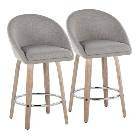 Matisse - 26" Highback Fixed-Height Counter Stool With Swivel And Round Chrome Metal Footrest (Set of 2) - Light Gray Wood