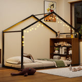 Bed House Frame With Shelves And Lights