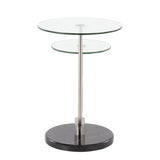 Trombone - Glam Side Table - Black Marble, Nickel And Clear Glass