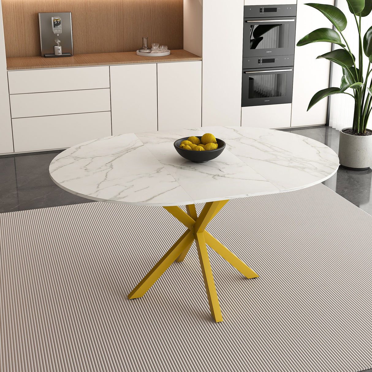 Round Dining Table With Extendable Blades, X Base
