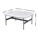 Modern Rectangular Rock Plate Coffee Table Open Space Design Golden Metal Frame Minimalist Living Room Center Table For Lounge Office - Black White