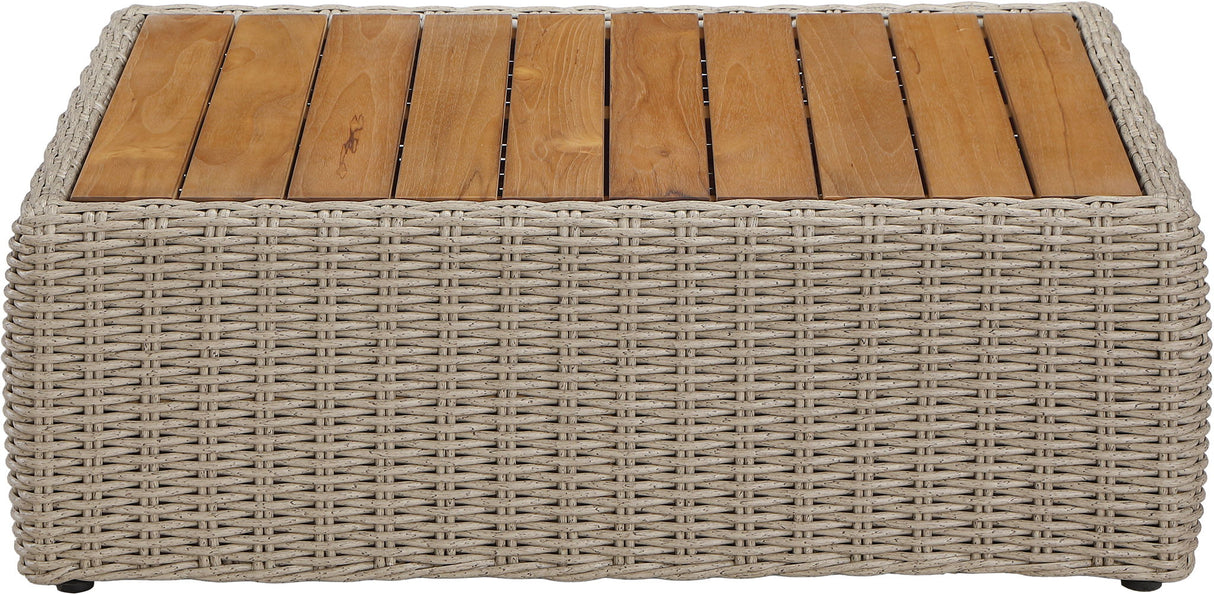 Seacrest - Teak Wood And Wicker Outdoor Patio Coffee Table