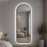 65" X 24" Arched LED Full Length Mirror With Frame, 3 Color Temperatures & Stepless Dimming - Black