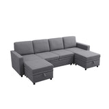 Extra Wide U - Shape Convertible Sleeper Sofa Bed With Dual Storage Ottoman