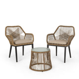 Conversation Set With Tempered Glass Table Top - Light Brown