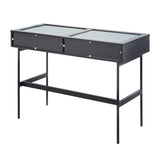 Emery - Console Table - Black Wood, Black Steel, And Glass Top