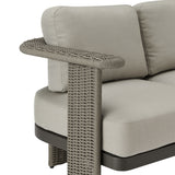 Ciela - Outdoor 3 Seat Sofa With Rattan Trim Aluminum Frame And Clouded Taupe Cushions - Dark Bronze / Gray