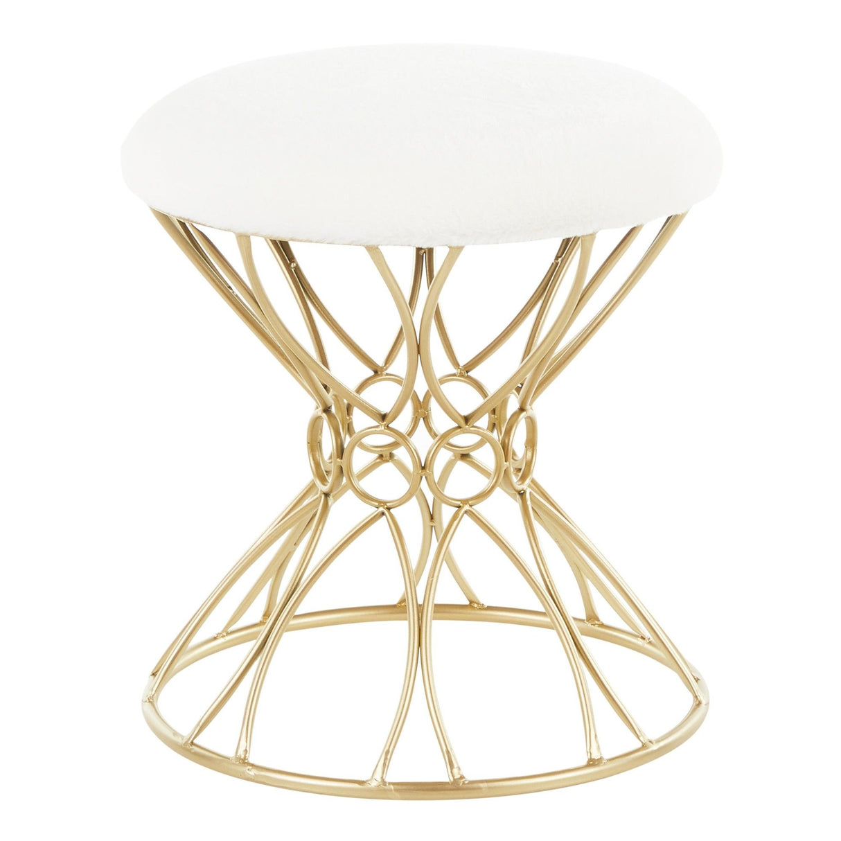 Jasmine - Vanity Stool - Gold Metal And White Plush Fabric - 18"