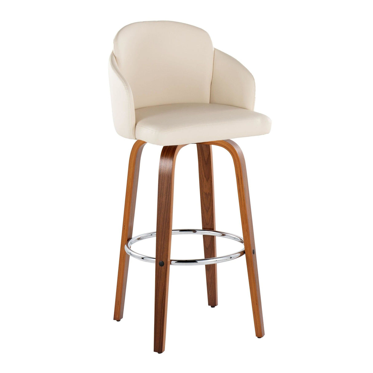 Dahlia - Contemporary Fixed-Height Barstool (Set of 2) - Walnut Wood, Chrome Footrest