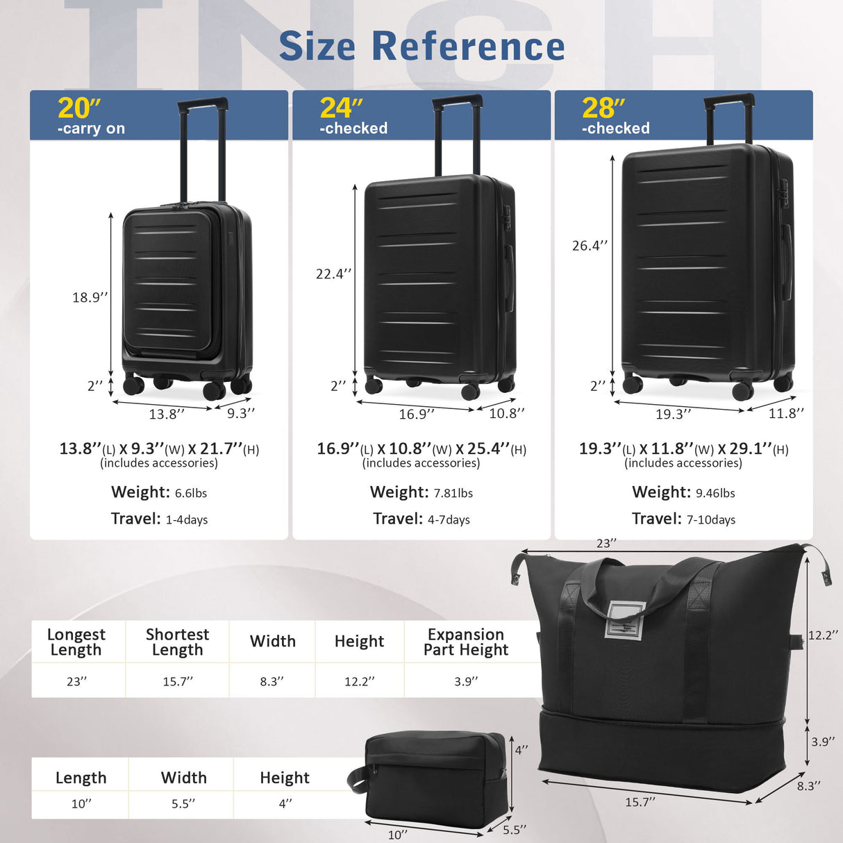Hardside Luggage Set 5 Piece With Front Opening