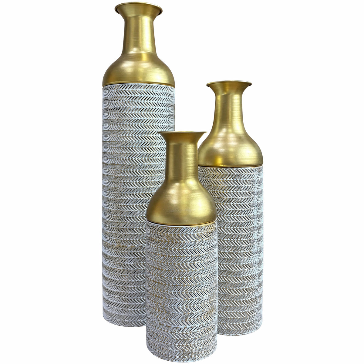 Decorative Tall Floor Vases For Home Decor (Set of 3) - White / Gold