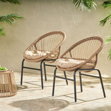 Outdoor Accent Chair With Curved Back And Basket Frame, (Set of 2) - Light Brown / Beige