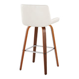 Santi - 30" Fixed-Height Barstool With Swivel And Square Chrome Metal Footrest (Set of 2) - Walnut Wood