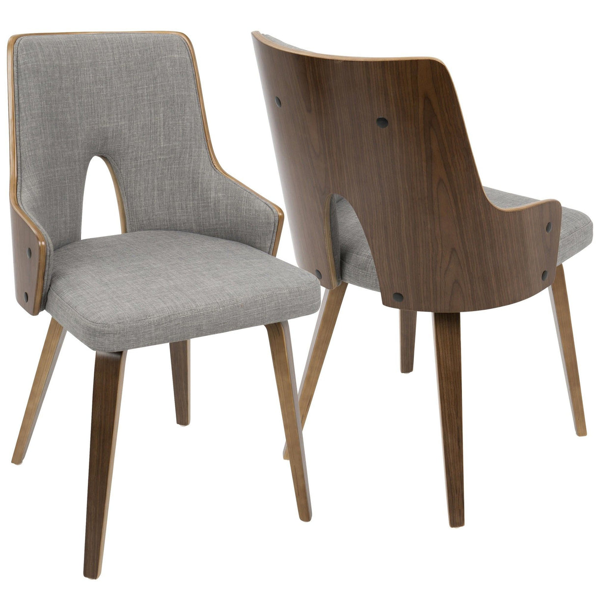 Stella - Mid-Century Modern Dining / Accent Chair (Set of 2) - Walnut Wood With Light Gray Fabric