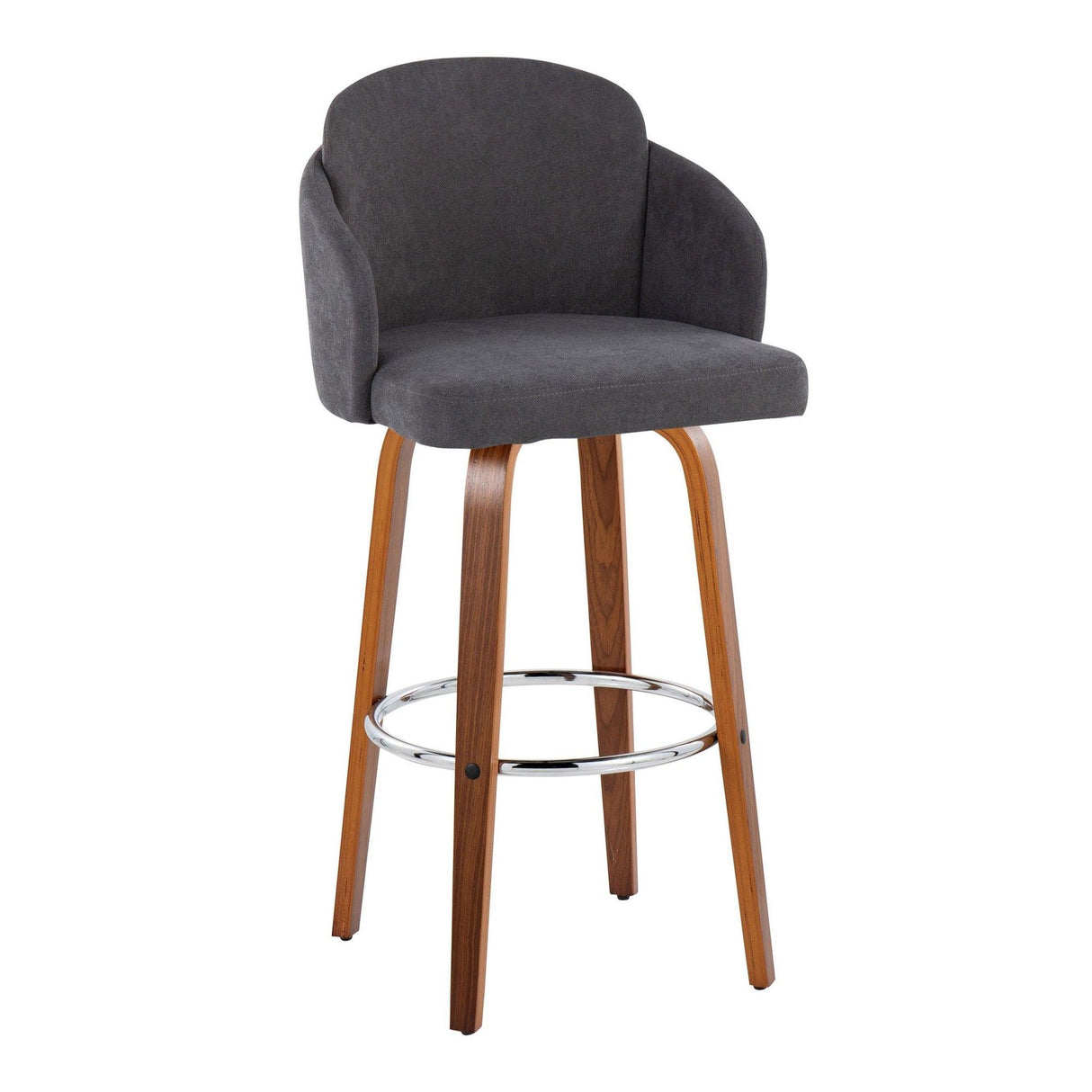 Dahlia - Contemporary Fixed-Height Barstool (Set of 2) - Walnut Wood, Chrome Footrest