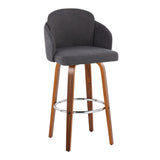 Dahlia - Contemporary Fixed-Height Barstool (Set of 2) - Walnut Wood, Chrome Footrest