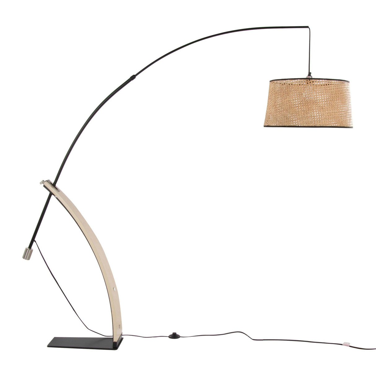 Robyn - Salon - Mid-Century Modern Floor Lamp - Natural Wood And Black Metal With Natural Rattan Shade